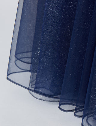 TWEED DRESS(ツイードドレス)のダークネイビーロングドレス・チュール｜TN2001-DNYのスカート裾拡大画像です。