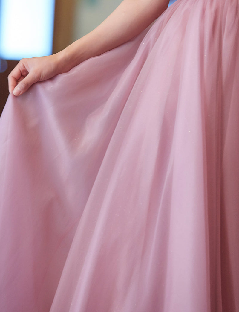 TWEED DRESS(ツイードドレス)のスモーキーピンクロングドレス・チュール｜TN2001-SYPKのスカート拡大画像です