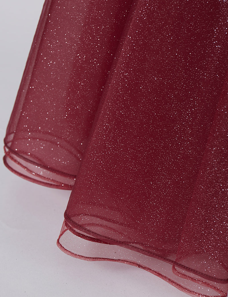 TWEED DRESS(ツイードドレス)のワインレッドロングドレス・チュール｜TN2001-WRDのスカート裾拡大画像です。
