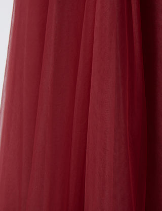 TWEED DRESS(ツイードドレス)のダークスカーレットロングドレス・チュール｜TN2002-DSのスカート生地拡大画像です。