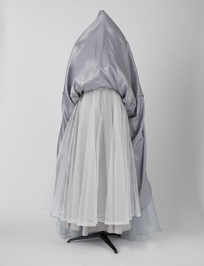 TWEED DRESS(ツイードドレス)のシルバーグレーロングドレス・チュール｜TN2002-SGYのスカートパニエ画像です。