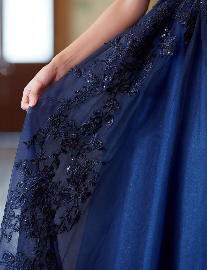 TWEED DRESS(ツイードドレス)のダークネイビーロングドレス・チュール｜TN2003-DNYのスカート拡大画像です。