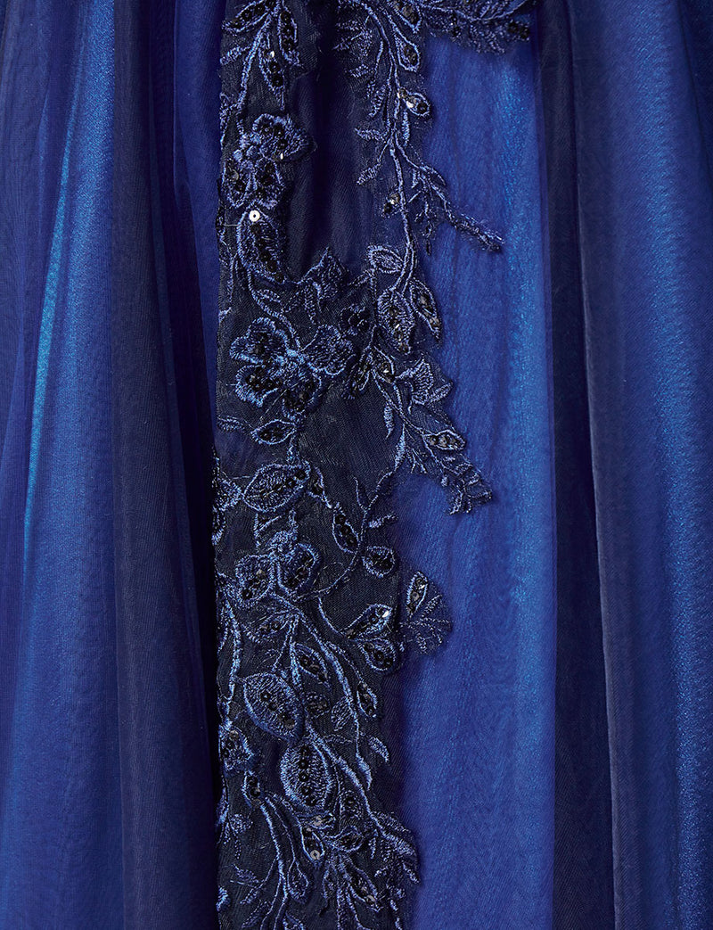 TWEED DRESS(ツイードドレス)のダークネイビーロングドレス・チュール｜TN2003-DNYのスカートレース拡大画像です。