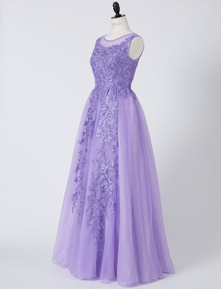 TWEED DRESS(ツイードドレス)のライラックロングドレス・チュール｜TN2003-LLCのトルソー全身斜め画像です。