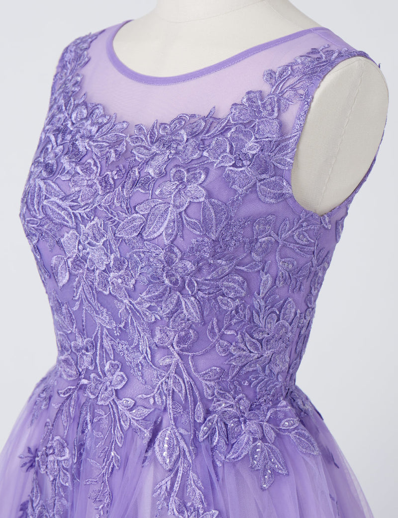 TWEED DRESS(ツイードドレス)のライラックロングドレス・チュール｜TN2003-LLCのトルソー上半身斜め画像です。