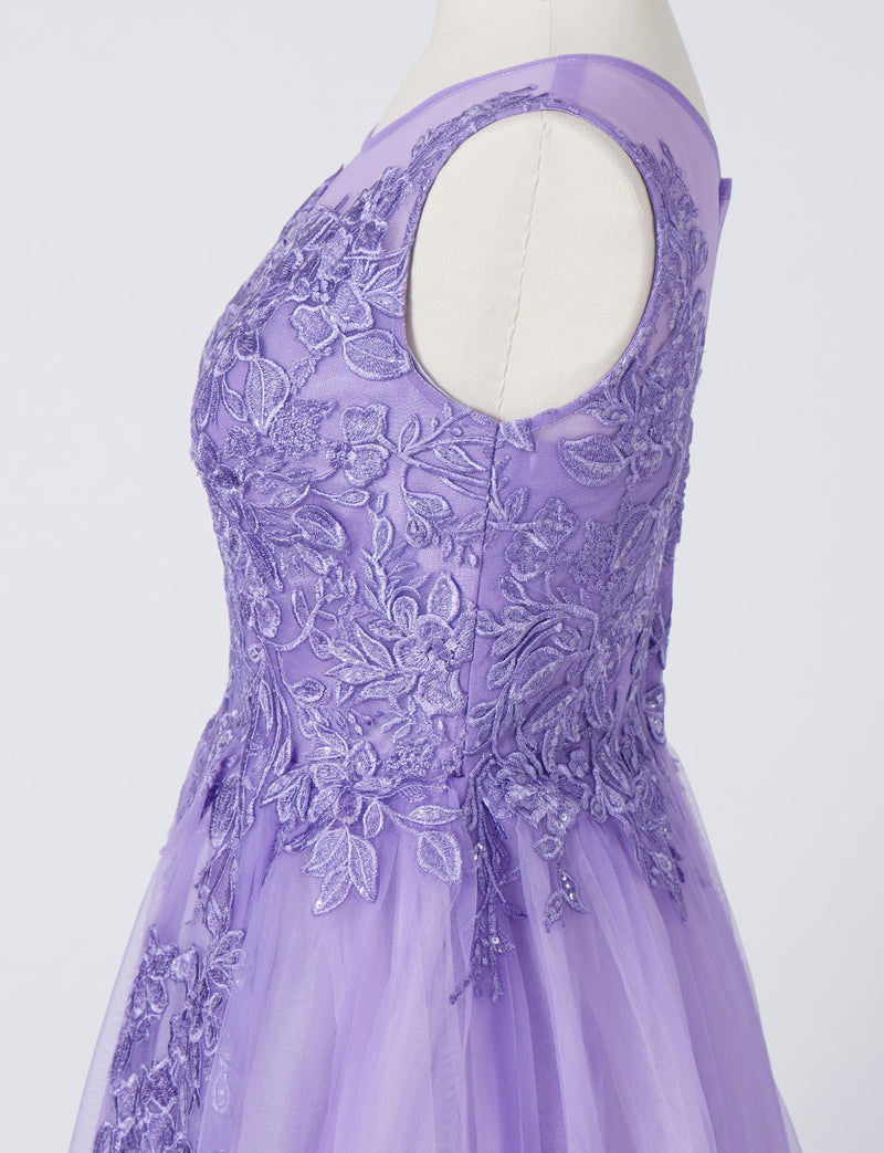 TWEED DRESS(ツイードドレス)のライラックロングドレス・チュール｜TN2003-LLCのトルソー上半身横画像です。