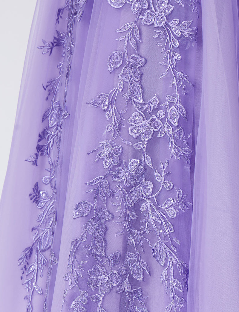 TWEED DRESS(ツイードドレス)のライラックロングドレス・チュール｜TN2003-LLCのスカート装飾拡大画像です。