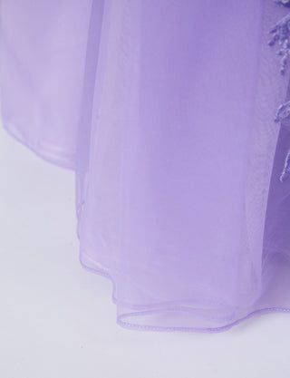 TWEED DRESS(ツイードドレス)のライラックロングドレス・チュール｜TN2003-LLCのスカート裾拡大画像です。