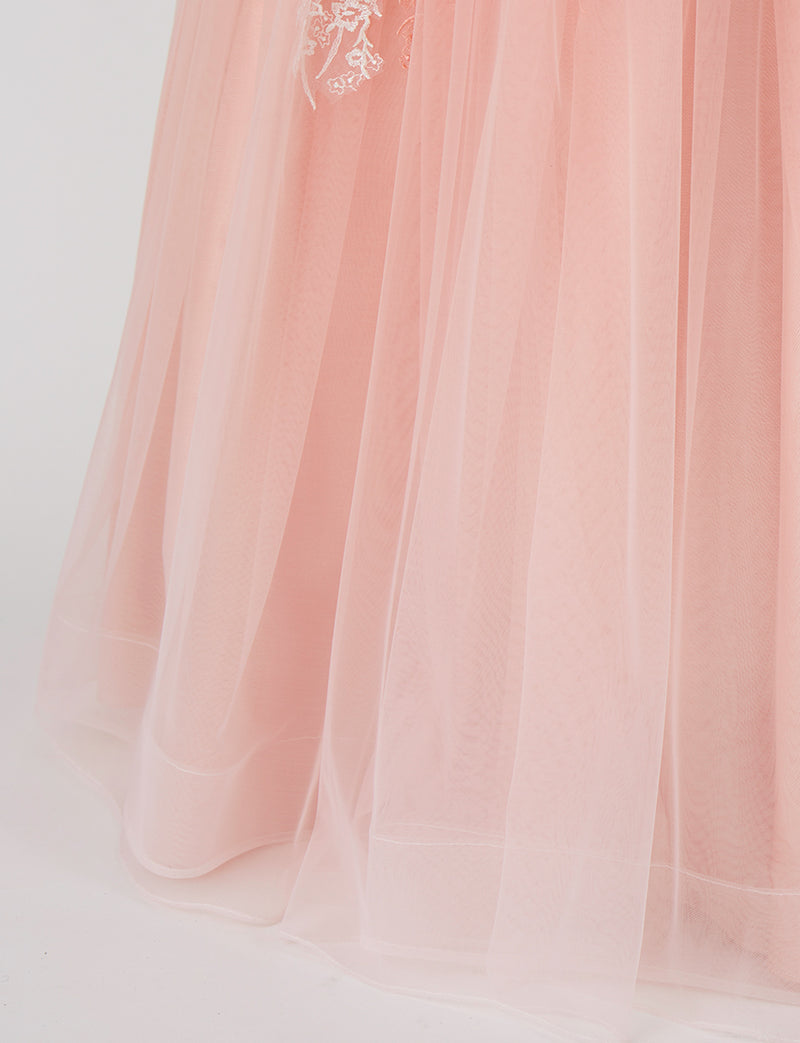 TWEED DRESS(ツイードドレス)のサーモンピンクロングドレス・グラデーションチュール｜TN2004-SAPKのスカート裾拡大画像です。