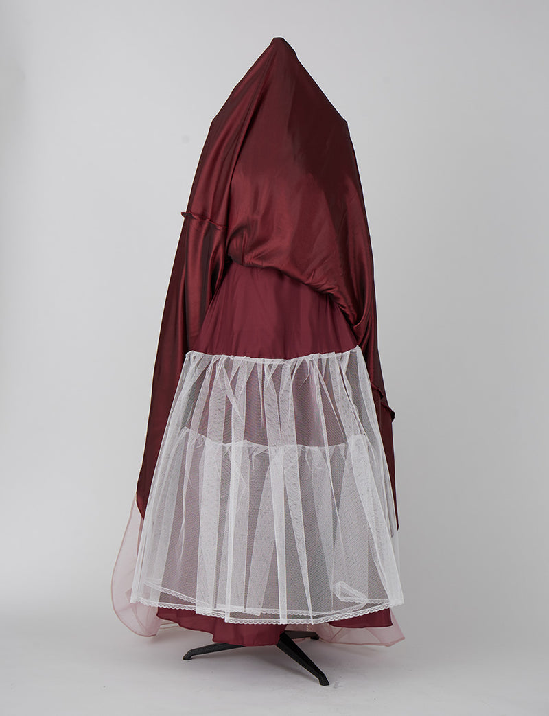 TWEED DRESS(ツイードドレス)のワインレッドロングドレス・グラデーションチュール｜TN2004-WRDのスカートパニエ画像です。