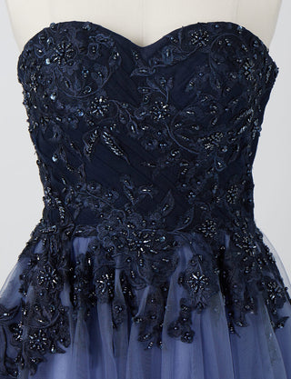 TWEED DRESS(ツイードドレス)のネイビーロングドレス・チュール｜TN2005-NYのトルソー上半身正面画像です。
