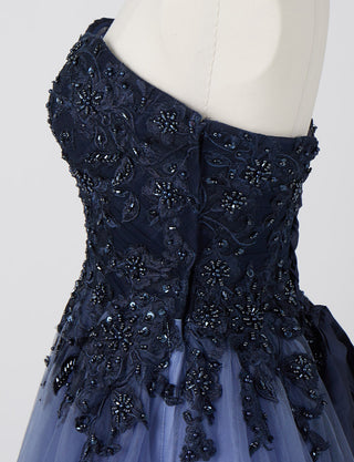 TWEED DRESS(ツイードドレス)のネイビーロングドレス・チュール｜TN2005-NYのトルソー上半身側面画像です。