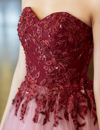 TWEED DRESS(ツイードドレス)のワインレッドロングドレス・チュール｜TN2005-WRDの上半身装飾拡大画像です。