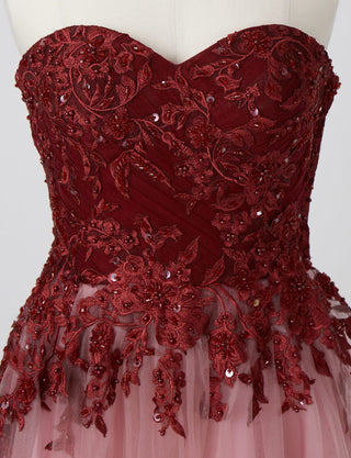 TWEED DRESS(ツイードドレス)のワインレッドロングドレス・チュール｜TN2005-WRDのトルソー上半身正面画像です。
