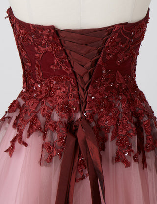 TWEED DRESS(ツイードドレス)のワインレッドロングドレス・チュール｜TN2005-WRDのトルソー上半身背面画像です。