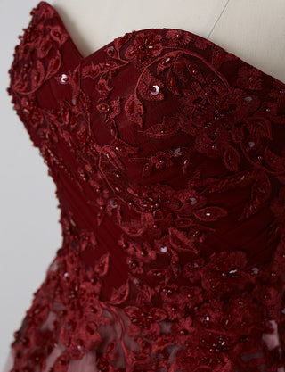 TWEED DRESS(ツイードドレス)のワインレッドロングドレス・チュール｜TN2005-WRDのトルソー上半身装飾拡大画像です。