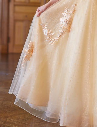 TWEED DRESS(ツイードドレス)のシャンパンベージュロングドレス・チュール｜TN2006-CBEGのスカート拡大画像です。