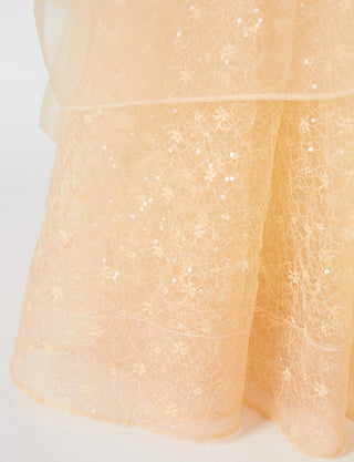TWEED DRESS(ツイードドレス)のシャンパンベージュロングドレス・チュール｜TN2006-CBEGのスカート裾拡大画像です。