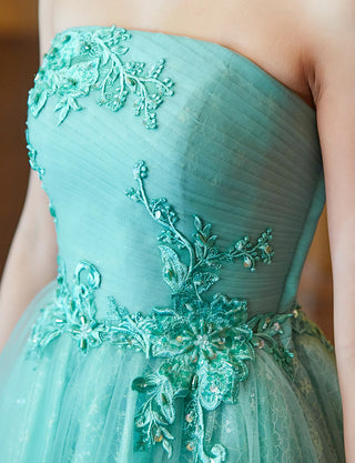 TWEED DRESS(ツイードドレス)のペールグリーンロングドレス・チュール｜TN2006-PGNの上半身装飾拡大画像です。