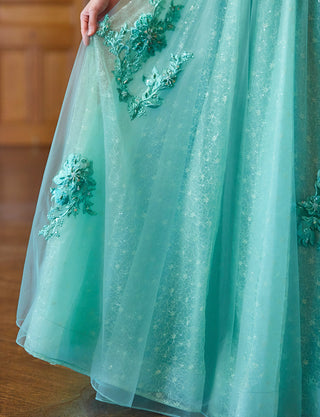 TWEED DRESS(ツイードドレス)のペールグリーンロングドレス・チュール｜TN2006-PGNのスカート拡大画像です。