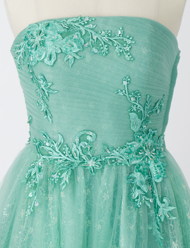 TWEED DRESS(ツイードドレス)のペールグリーンロングドレス・チュール｜TN2006-PGNのトルソー上半身正面画像です。