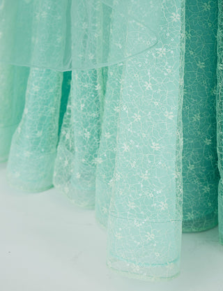 TWEED DRESS(ツイードドレス)のペールグリーンロングドレス・チュール｜TN2006-PGNのスカート裾拡大画像です。