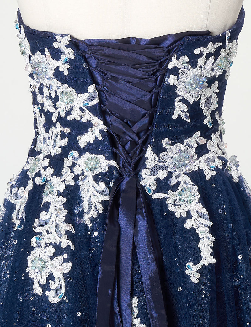 TWEED DRESS(ツイードドレス)のダークネイビーロングドレス・チュール｜TN2008-DNYのトルソー上半身背面画像です。