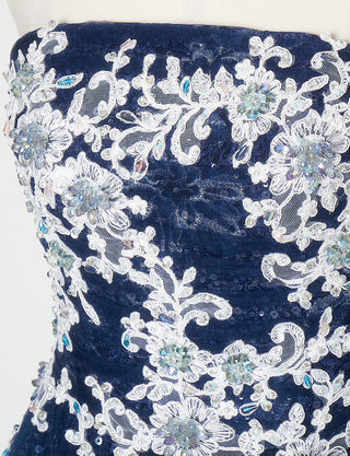 TWEED DRESS(ツイードドレス)のダークネイビーロングドレス・チュール｜TN2008-DNYのトルソー上半身装飾拡大画像です。