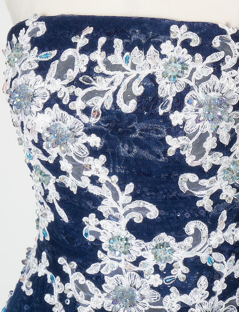 TWEED DRESS(ツイードドレス)のダークネイビーロングドレス・チュール｜TN2008-DNYのトルソー上半身装飾拡大画像です。