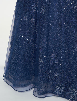TWEED DRESS(ツイードドレス)のダークネイビーロングドレス・チュール｜TN2008-DNYのスカート裾拡大画像です。
