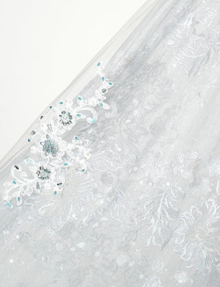 TWEED DRESS(ツイードドレス)のシルバーグレーロングドレス・チュール｜TN2008-SGYのスカート生地拡大画像です。