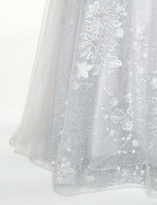 TWEED DRESS(ツイードドレス)のシルバーグレーロングドレス・チュール｜TN2008-SGYのスカート裾拡大画像です。