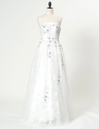 TWEED DRESS(ツイードドレス)のホワイトロングドレス・チュール｜TN2008-WTのトルソー全身正面画像です。