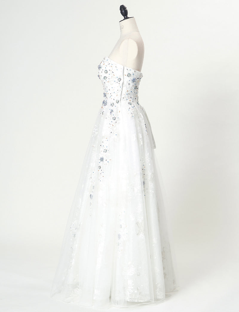 TWEED DRESS(ツイードドレス)のホワイトロングドレス・チュール｜TN2008-WTのトルソー全身側面画像です。