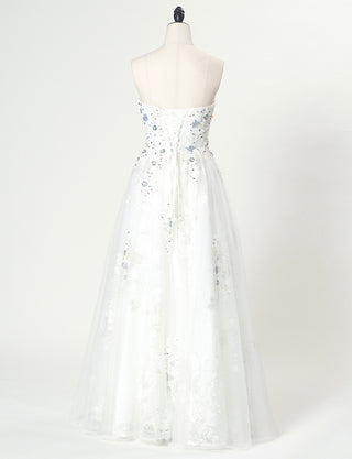 TWEED DRESS(ツイードドレス)のホワイトロングドレス・チュール｜TN2008-WTのトルソー全身背面画像です。