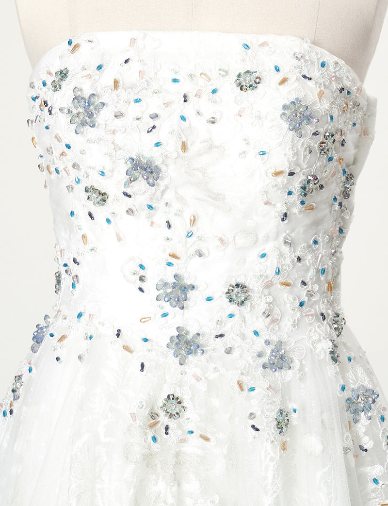 TWEED DRESS(ツイードドレス)のホワイトロングドレス・チュール｜TN2008-WTのトルソー上半身正面画像です。