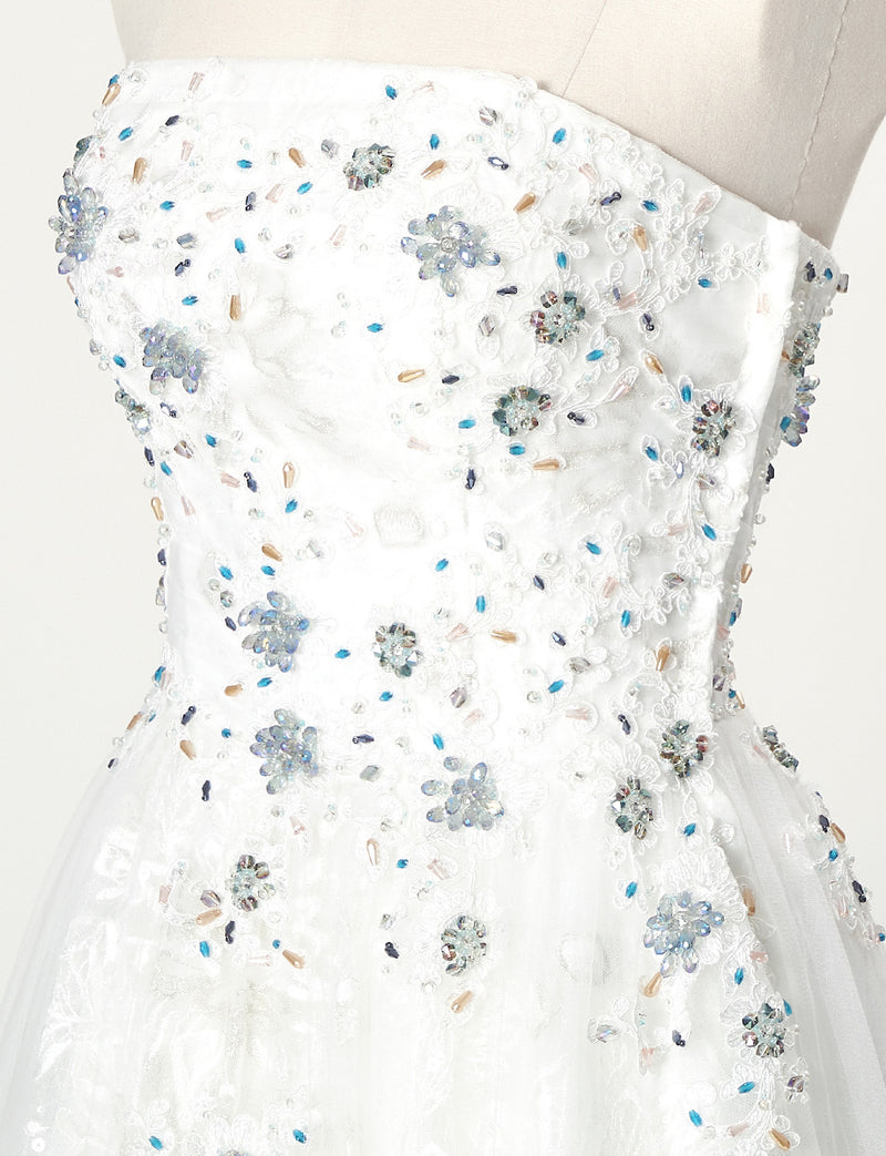 TWEED DRESS(ツイードドレス)のホワイトロングドレス・チュール｜TN2008-WTのトルソー上半身斜め画像です。