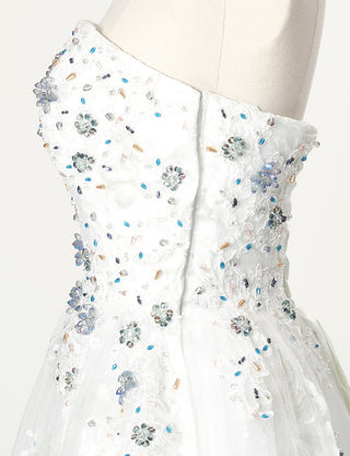 TWEED DRESS(ツイードドレス)のホワイトロングドレス・チュール｜TN2008-WTのトルソー上半身側面画像です。