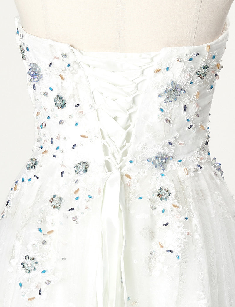 TWEED DRESS(ツイードドレス)のホワイトロングドレス・チュール｜TN2008-WTのトルソー上半身背面画像です。