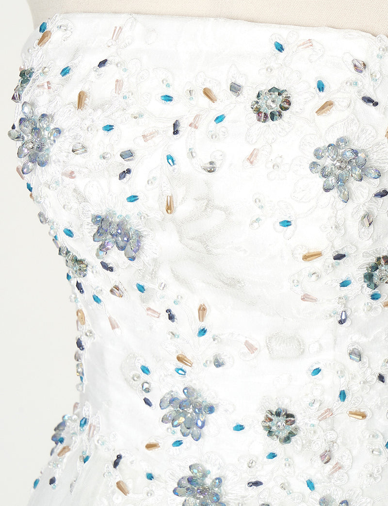TWEED DRESS(ツイードドレス)のホワイトロングドレス・チュール｜TN2008-WTのトルソー上半身装飾拡大画像です。
