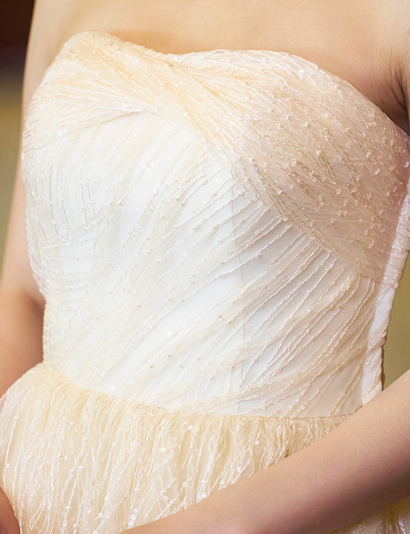 TWEED DRESS(ツイードドレス)のシャンパンゴールドロングドレス・チュール｜TN2009-CGDの上半身装飾拡大画像です。