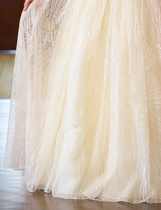 TWEED DRESS(ツイードドレス)のシャンパンゴールドロングドレス・チュール｜TN2009-CGDのスカート拡大画像です。