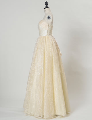 TWEED DRESS(ツイードドレス)のシャンパンゴールドロングドレス・チュール｜TN2009-CGDのトルソー全身側面画像です。
