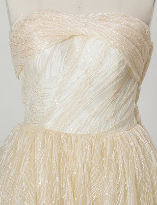 TWEED DRESS(ツイードドレス)のシャンパンゴールドロングドレス・チュール｜TN2009-CGDのトルソー上半身正面画像です。