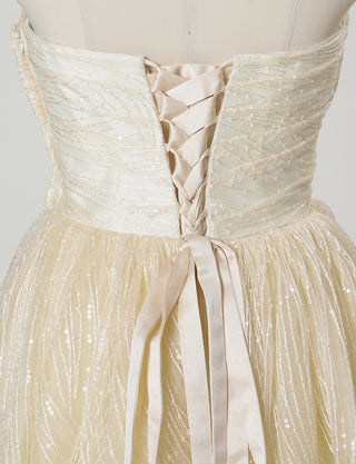 TWEED DRESS(ツイードドレス)のシャンパンゴールドロングドレス・チュール｜TN2009-CGDのトルソー上半身背面画像です。