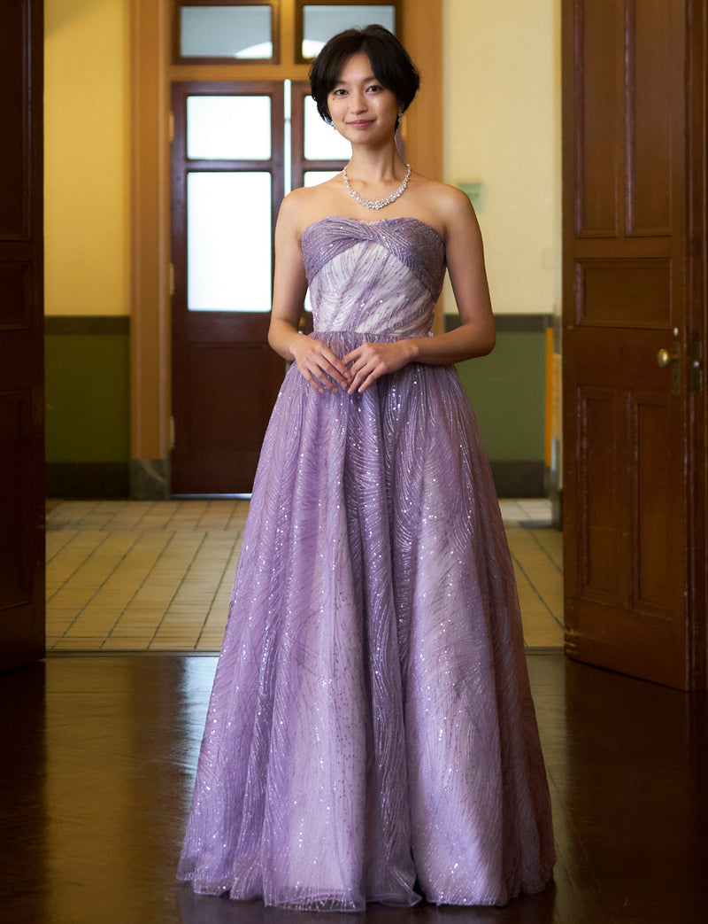 TWEED DRESS(ツイードドレス)のパープルレインロングドレス・チュール｜TN2009-PERNの全身正面画像です。