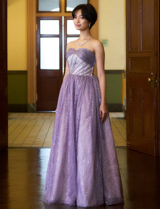 TWEED DRESS(ツイードドレス)のパープルレインロングドレス・チュール｜TN2009-PERNの全身斜め画像です。