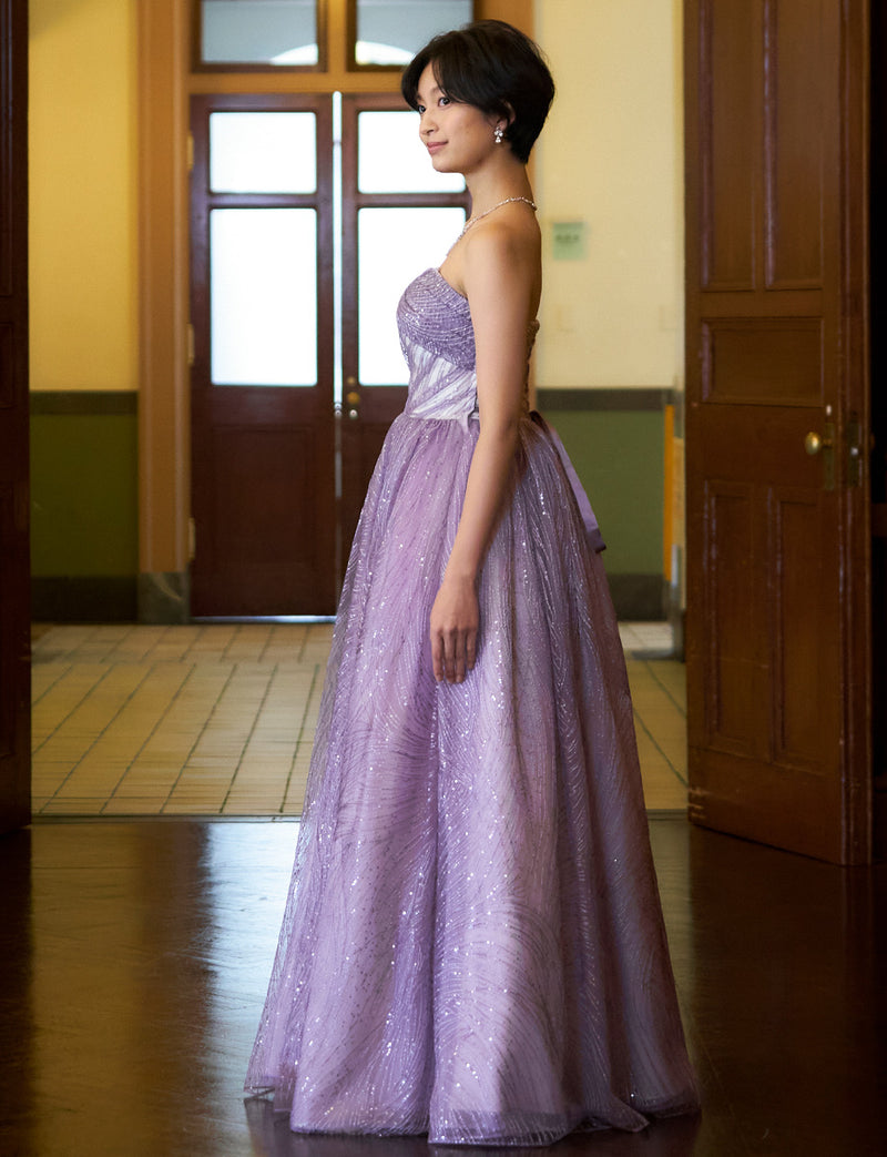 TWEED DRESS(ツイードドレス)のパープルレインロングドレス・チュール｜TN2009-PERNの全身側面画像です。