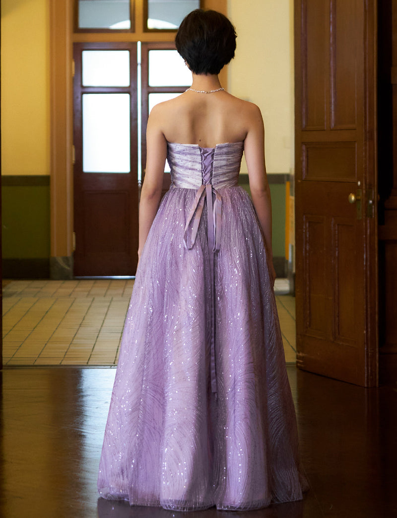 TWEED DRESS(ツイードドレス)のパープルレインロングドレス・チュール｜TN2009-PERNの全身背面画像です。