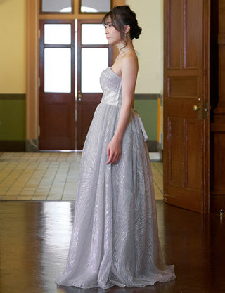 TWEED DRESS(ツイードドレス)のシルバーグレーロングドレス・チュール｜TN2009-SGYの全身側面画像です。